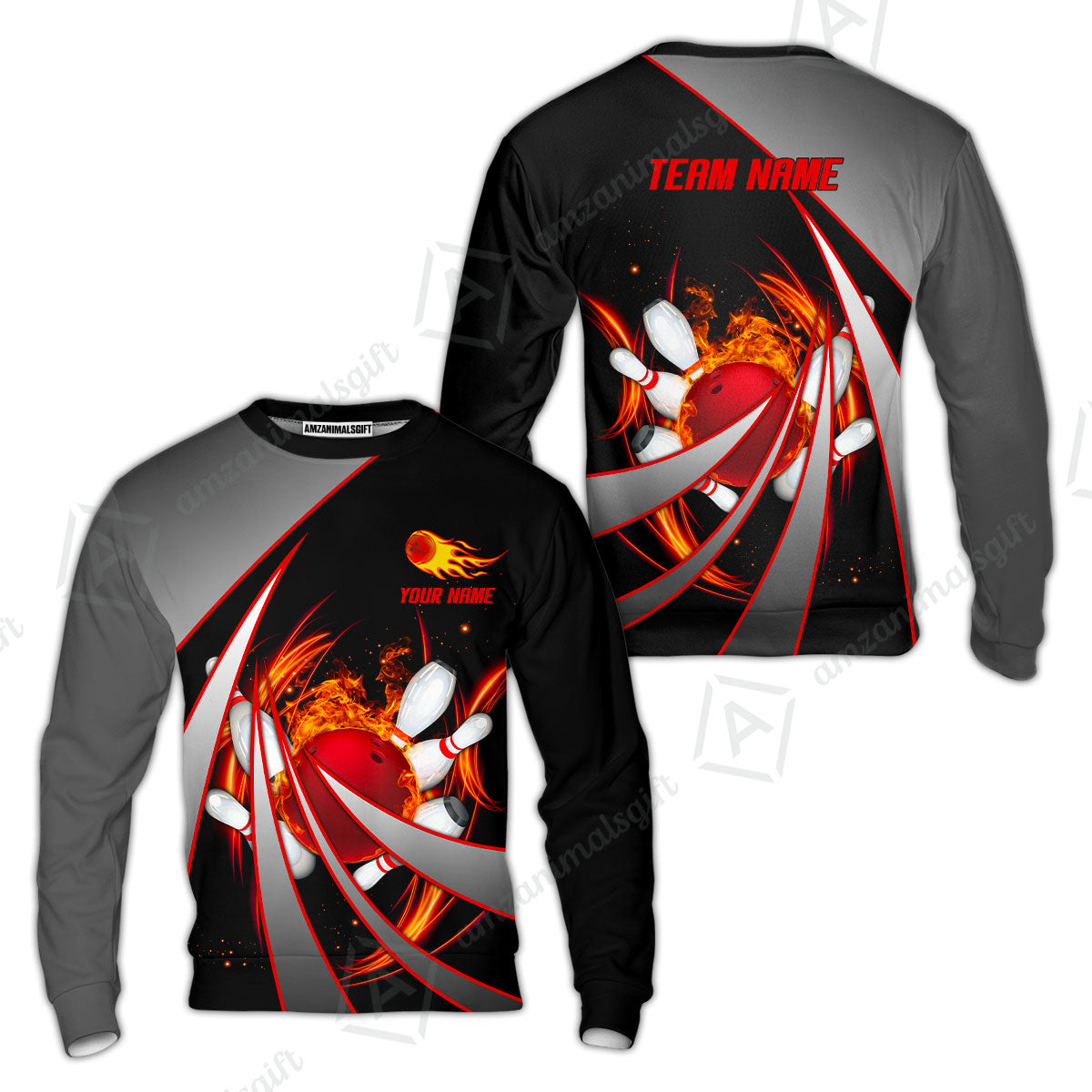 Customized Bowling Unisex Polo, Flame Bowling And Pins Tornado Pattern Multicolor Option Customized Name Zipper Polo Jerseys Shirts