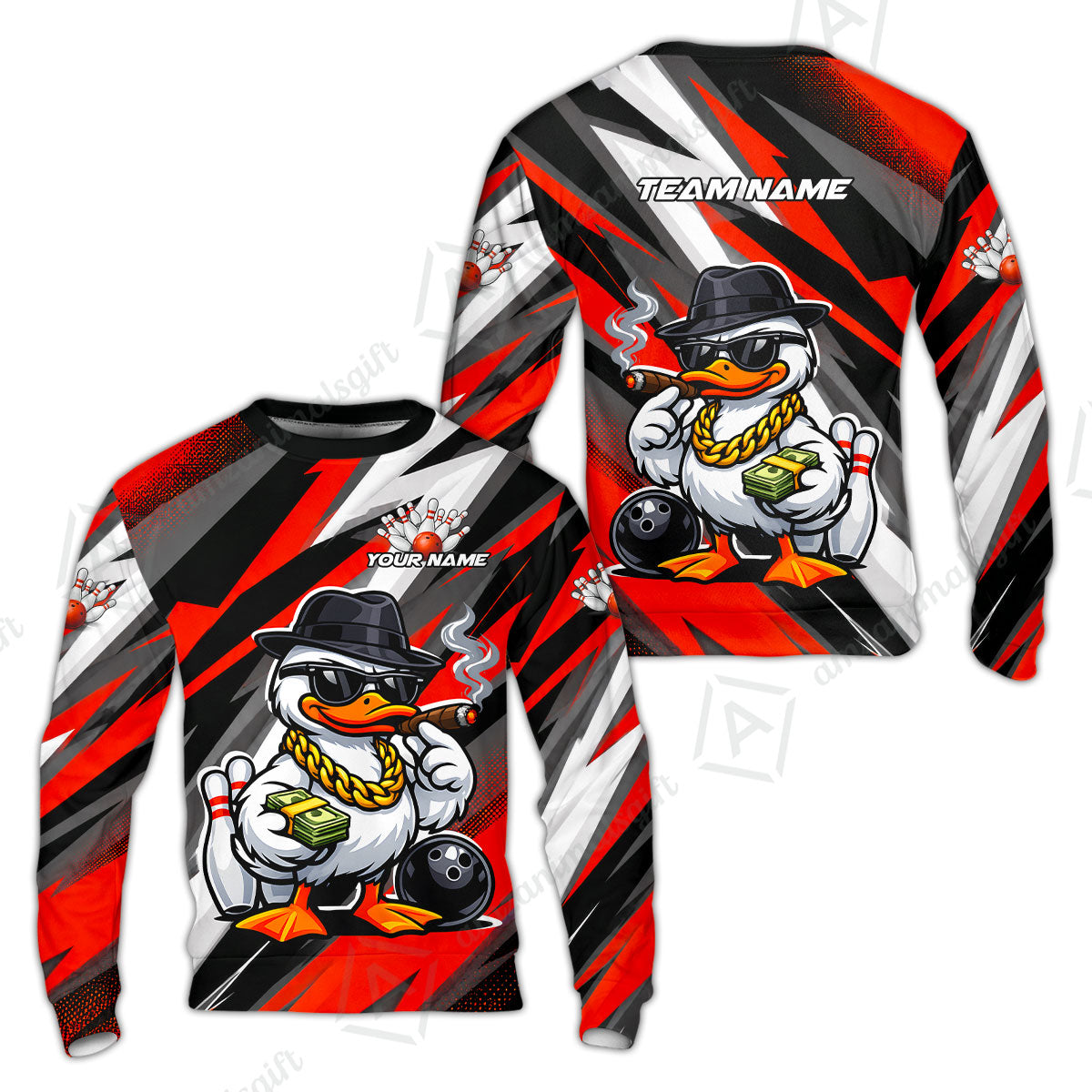 Custom Bowling Jersey Polo Shirt, Boss Hustle Duck Gangster Style, Custom Bowling Jersey Team Shirt For Players With Name and Team Name