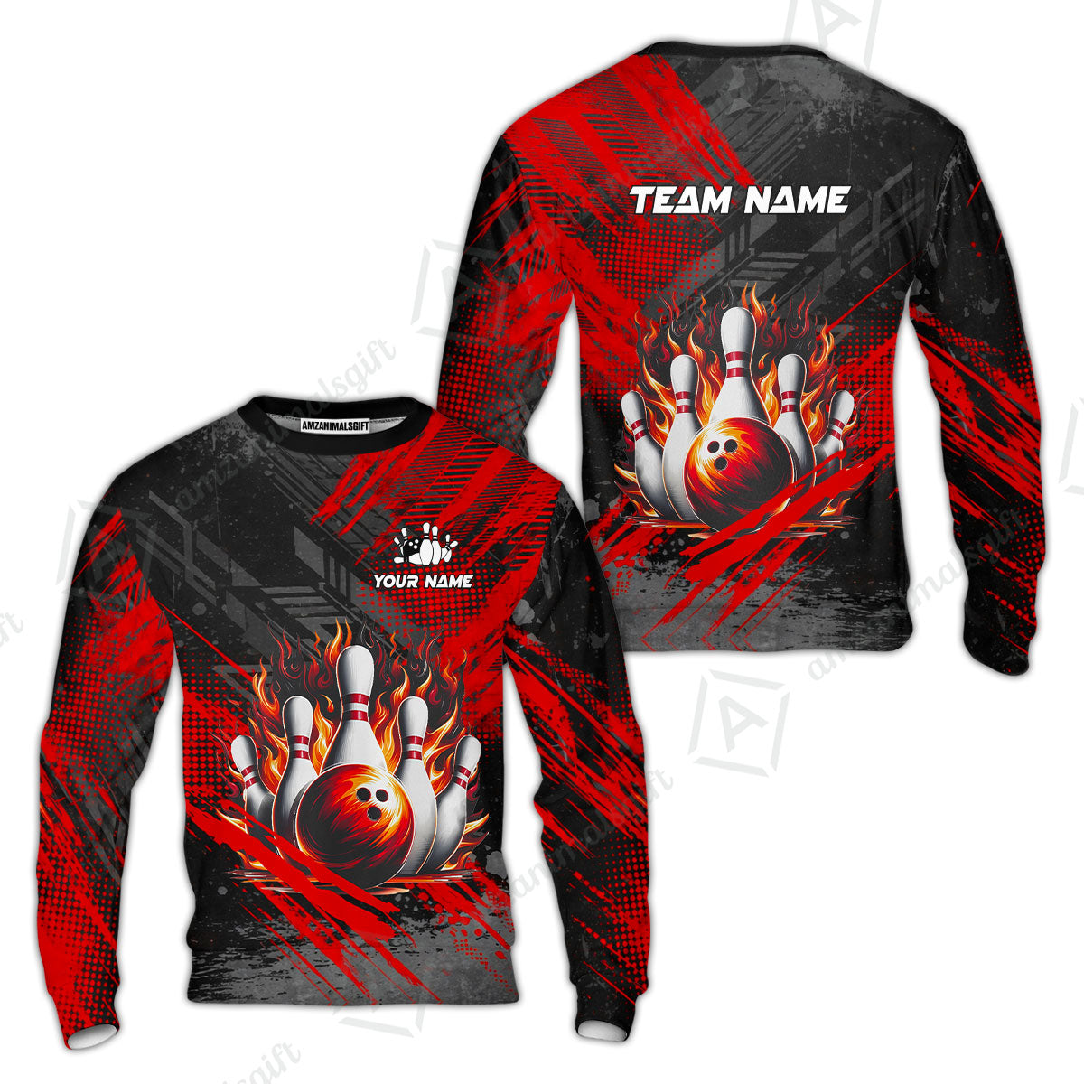 Custom Bowling Team Quarter-Zip Polo Shirt, Personalized Flame Bowling Jersey with Name & Team Name for Men & Women