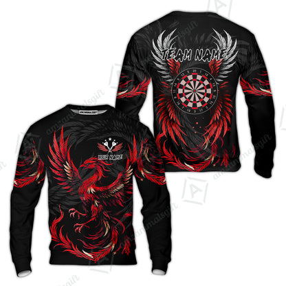 Custom Darts Team Sweatshirt, Phoenix Dartboard Wings Darts Jersey Sweatshirt, Custom Name And Team Name Darts Uniforms Jersey