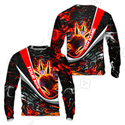 Customized Bowling Polo, Flaming Magma Bowling And Pins Multicolor Option Customized Name Team Name For Bowling Team Shirts