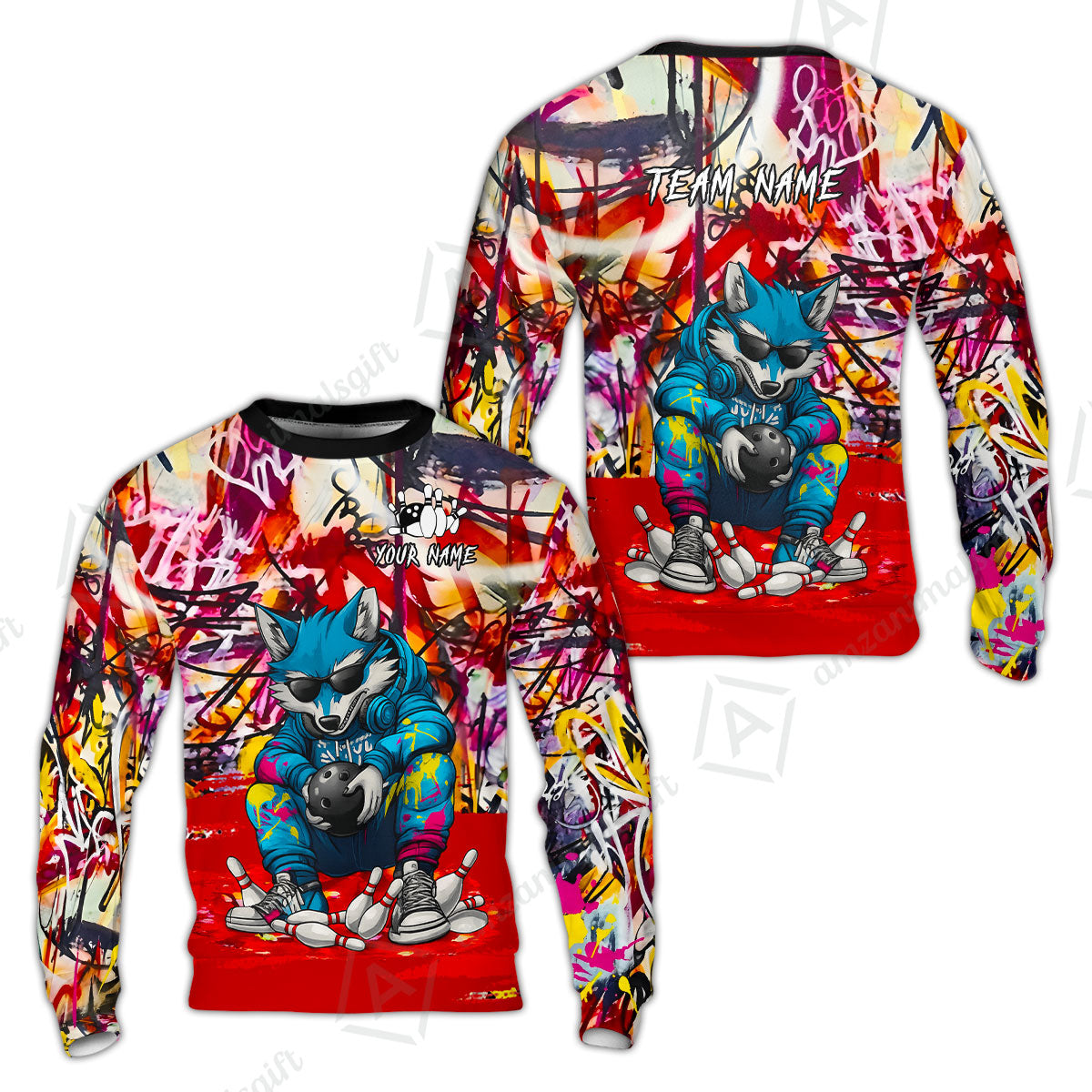 Custom Streetwear Wolf Bowling Jersey Polo Shirt, Custom Streetwear Wolf Bowling Jersey Team Shirt For Players With Name & Team Name