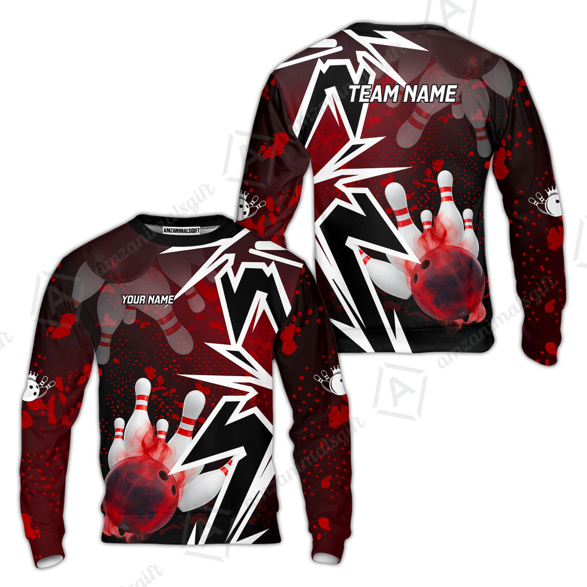 Customized Bowling Polo, Bowling And Pins Smoke Multicolor Option Customized Name And Team Zipper Polo Jerseys Shirts