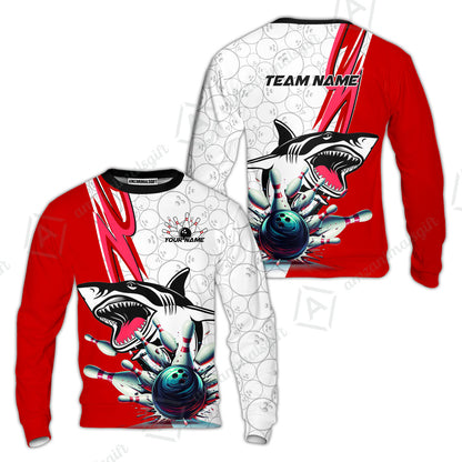 Custom Shark Bowling Team Jersey,  Shark Bowling Jersey Multicolor Polo Quarter-Zip Shirts, Bowling Uniforms Jerseys, Custom Name And Team Name