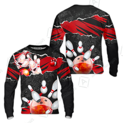 Personalized Bowling Button Up Shirt, Bowling Sweatshirt Ball & Pins Sport Pattern Custom Name And Team Name For Bowler