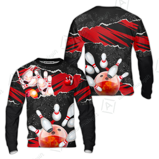 Personalized Bowling Button Up Shirt, Bowling Sweatshirt Ball & Pins Sport Pattern Custom Name And Team Name For Bowler