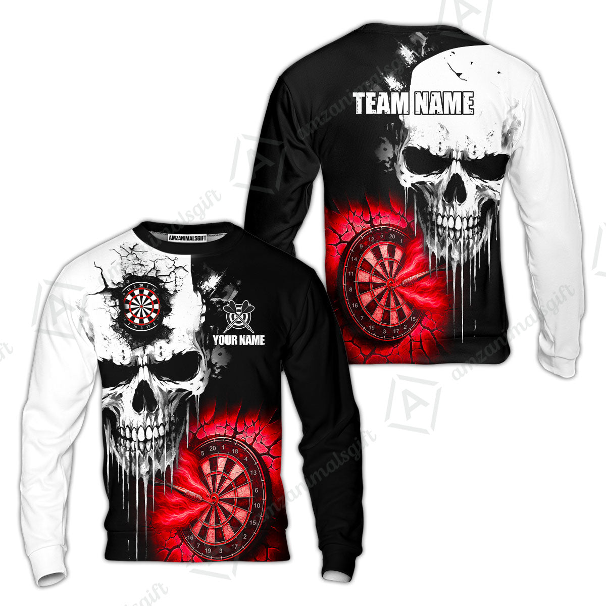 Custom Grunge Skull Crack Wall Darts Team Sweatshirt, Customized Name Team Name Darts Polo Team Jerseys Uniform