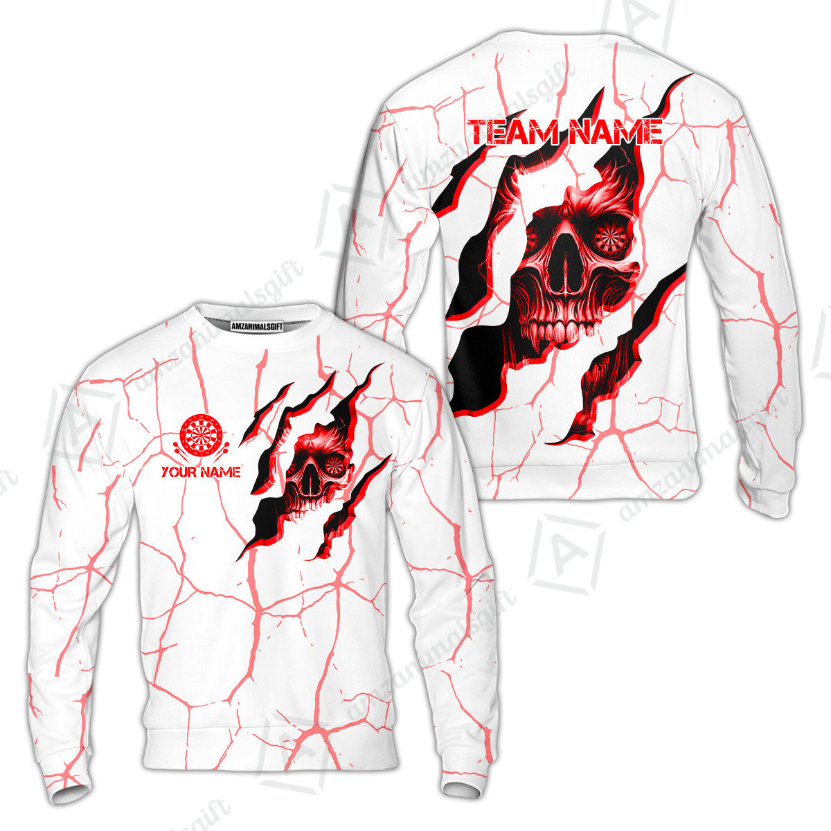 Customized Darts Sweatshirt, Torn-Up Skull Dartboard Eyes Darts Sweatshirt Team Style Jersey for Darts Players