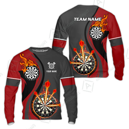 Custom Tailored Fire Flames Darts Team Jersey Polo Quarter-Zip Shirts, Customized Name Team Name Darts Team Jerseys Uniform
