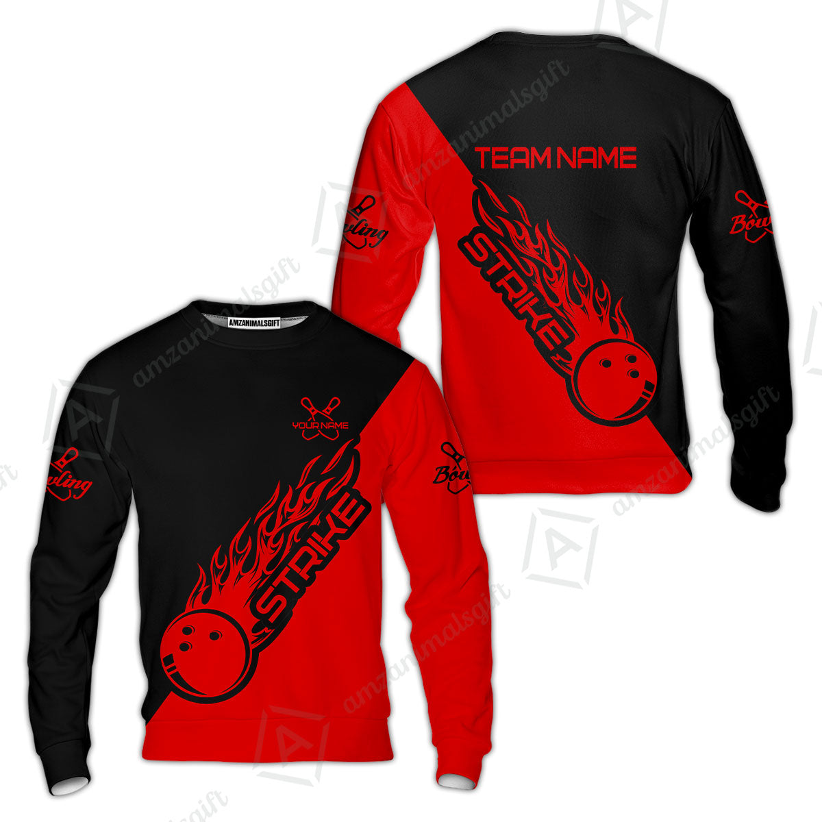 Bowling Customized Jersey Black Red Shirt Strike Ball Bowling Tenpin Quarter Zip Shirt For Bowlers, Bowling Team