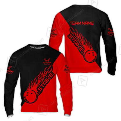 Bowling Customized Jersey Black Red Shirt Strike Ball Bowling Tenpin Quarter Zip Shirt For Bowlers, Bowling Team