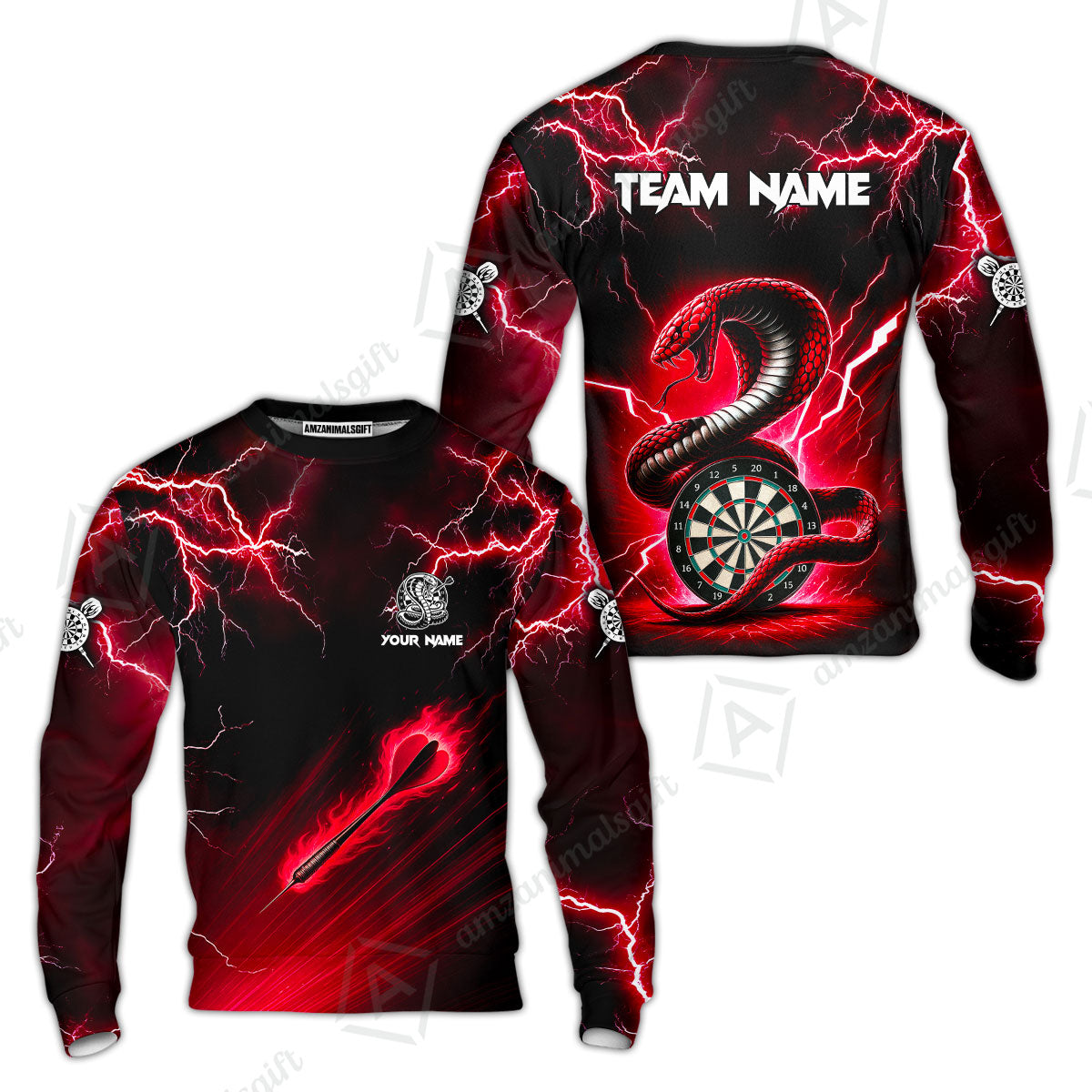Customized Darts Sweatshirt, Darts Thunder Lightning Cobra Snake Multicolor Sweatshirt For Darts Player