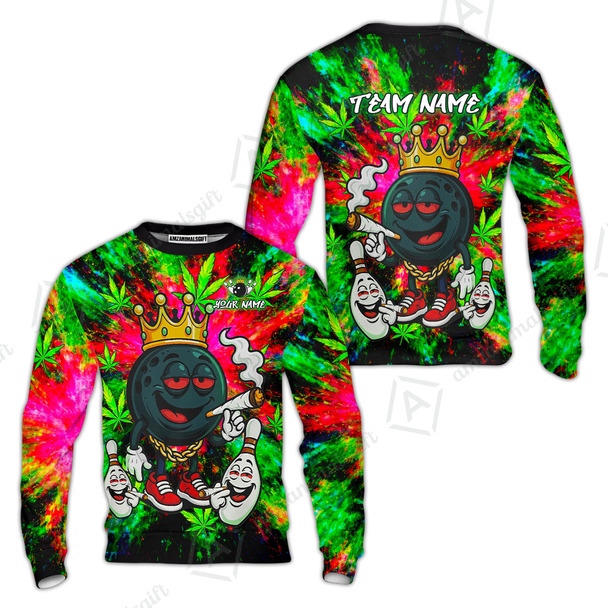 Custom Bowling Team Flat Neck Zip Jersey Shirt, King Smoke Tie-Dye Personalized Team Shirt, Custom Name and Team Name for Bowlers