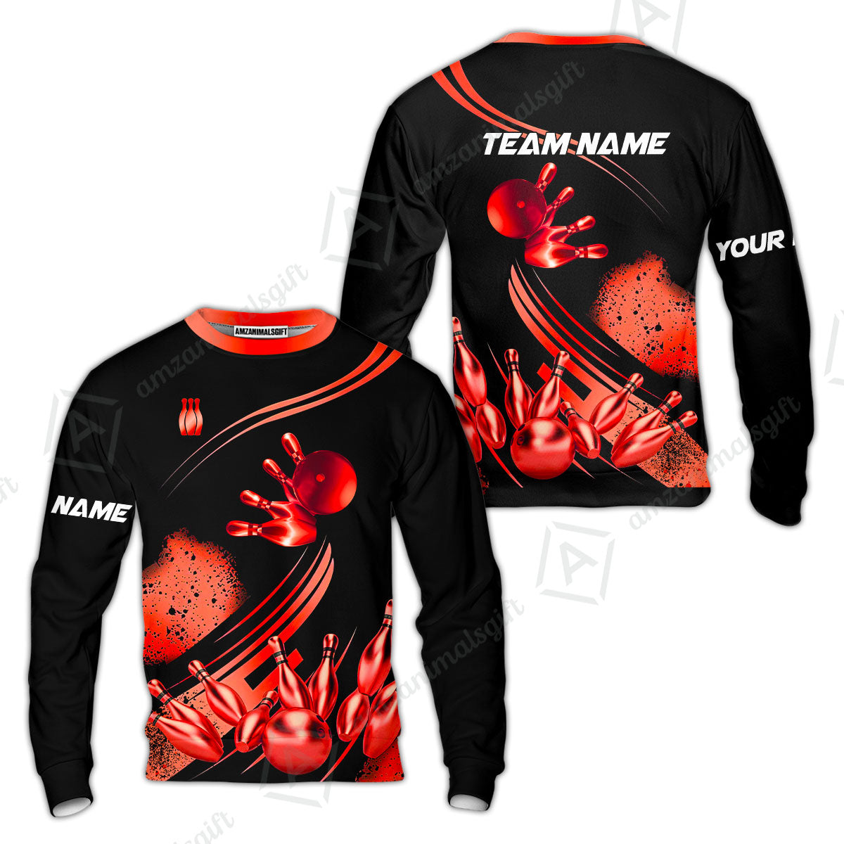 Custom Bowling Team Jerseys Polo Shirts, Bowling Uniforms Ball And Pins Ultimate Golden Multicolor Options Personalized Name And Team Name