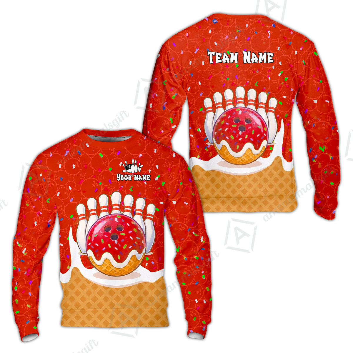 Custom Bowling Jersey Polo Shirt, Bowling Sprinkles Ice Cream Cone, Personalized Name & Team Name