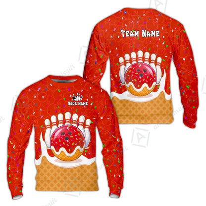 Custom Bowling Jersey Polo Shirt, Bowling Sprinkles Ice Cream Cone, Personalized Name & Team Name