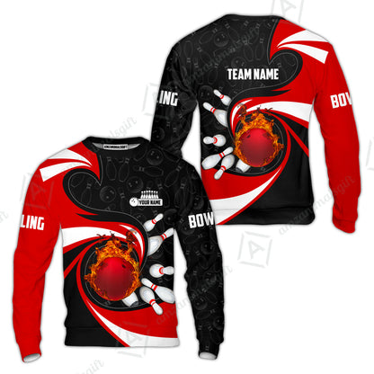 Customized Bowling Jersey Shirt, Bowling Ball And Pins Vortex Pattern Multicolor Customized Name And Team Name For Bowling Team