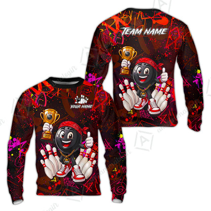 Custom Bowling Jersey Polo Shirt, Graffiti Champion, Custom Bowling Jersey Team Shirt For Players With Name & Team Name