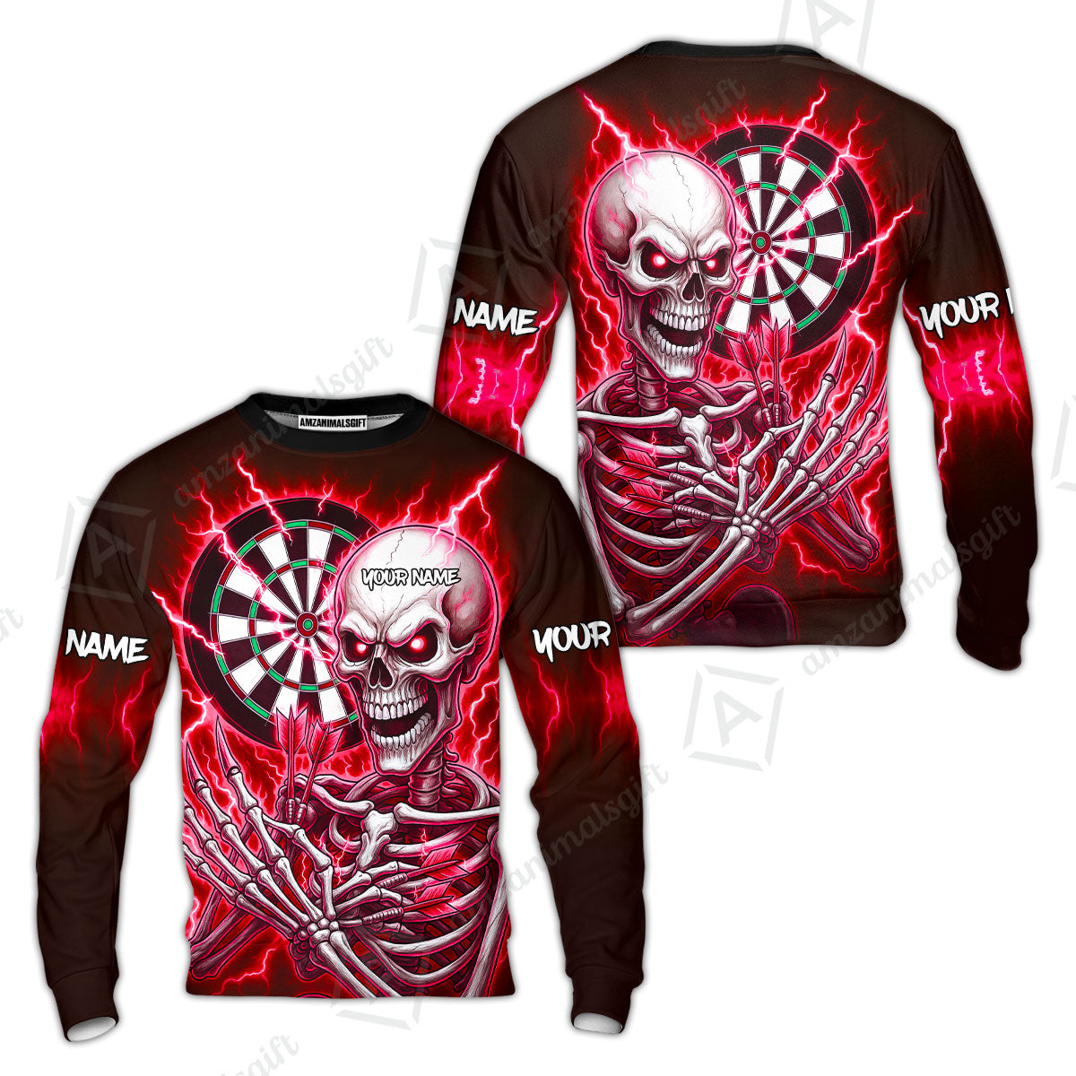 Custom Darts Team Sweatshirt, Dartboard Electric Skeleton Darts Jersey Sweatshirt, Custom Darts Uniforms Jersey