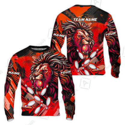 Custom Bowling Team Jerseys Shirts, Bowling uniforms Ball & Pins Lion Pattern Personalized Name And Team Name