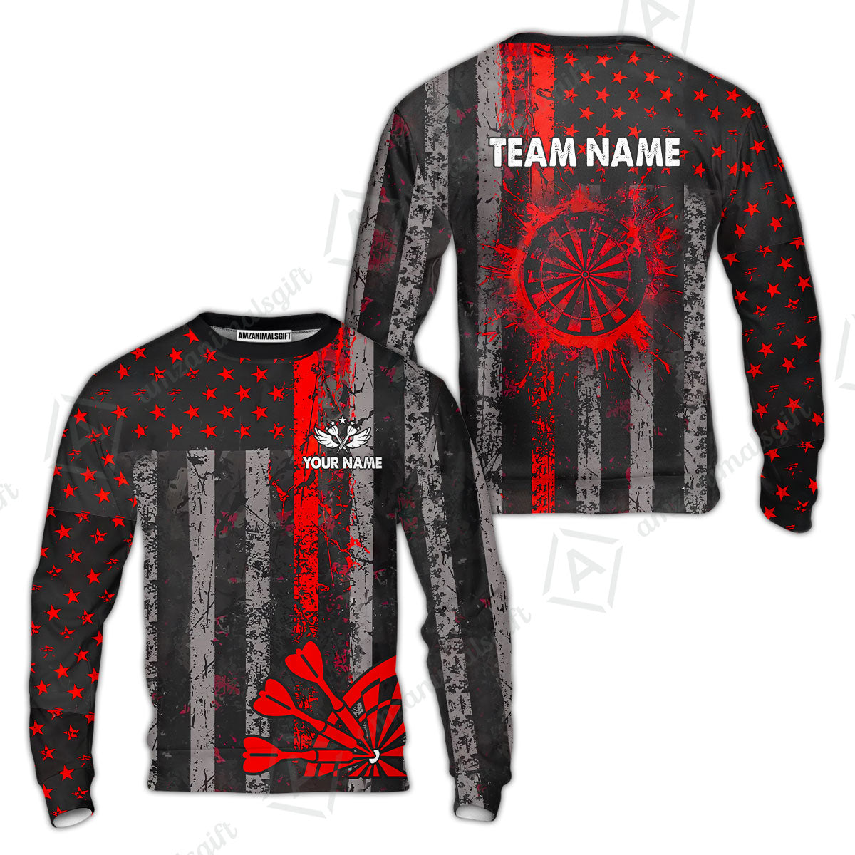Customized Darts Sweatshirt, Turquoise Grunge US Flag Patriotic Darts Sweatshirt Jersey for Darts Players