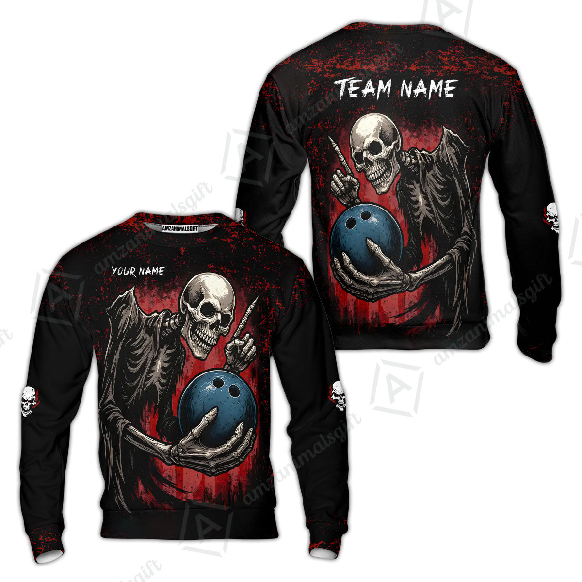Custom Colorful Skeleton Bowling Team Jerseys Polo Shirts, Bowling uniforms, Bowling Shirts Personalized Name And Team Name