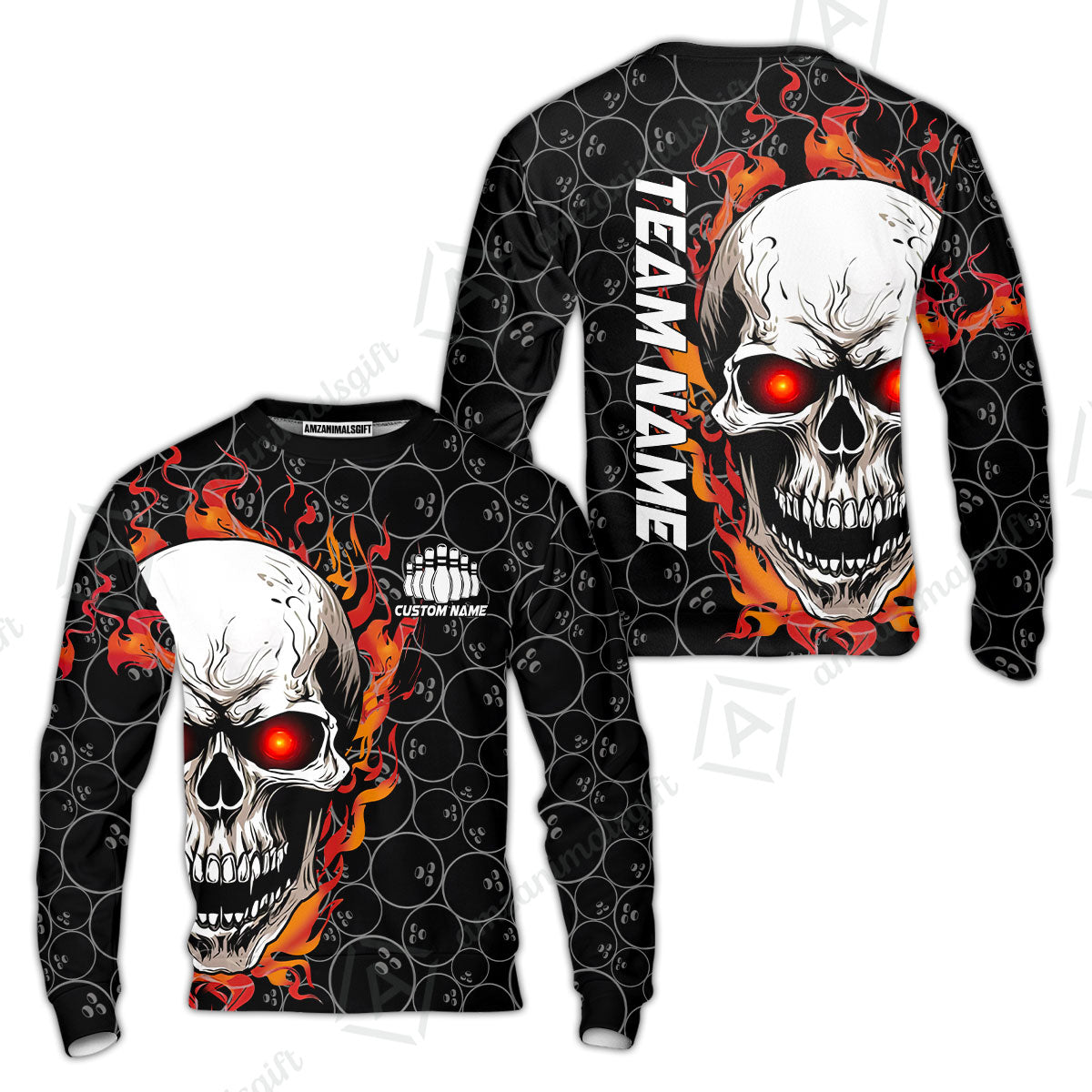 Personalized Bowling Unisex Polo Shirt, Green Flaming Skull Shirt For For Team Men Women Bowlers