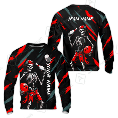 Customized Bowling Shirt, Bad Boy Skeleton Bowler, Personalized Polo Shirt For Players With Name & Team Name