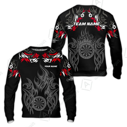 Customized Darts Sweatshirt, Dartboard Fire Flame Darts Sweatshirt Multicolor Team Style, Jersey for Darts Players