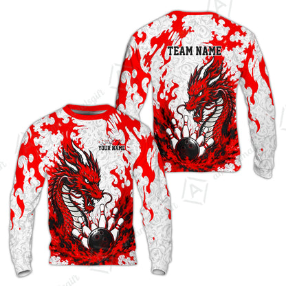 Custom Bowling Jersey Polo Shirt, Fierce Crimson Fire Dragon Strike, Custom Bowling Jersey Team Shirt For Players With Name and Team Name