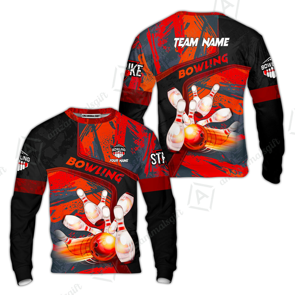 Custom Bowling Team Quater-Zip Polo Shirts, Bowling Uniforms Jerseys Brush Patterns, Multi Colors Personalized Name And Team Name