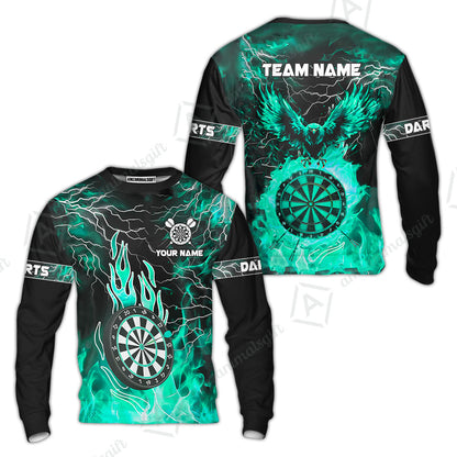 Custom Darts Team Jersey, Dartboard Fire Flame Custom Eagle Darts Jersey Polo Quarter-Zip Shirts, Custom Name And Team Name Darts Uniforms Jersey