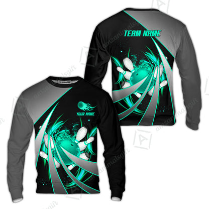 Customized Bowling Unisex Polo, Flame Bowling And Pins Tornado Pattern Multicolor Option Customized Name Zipper Polo Jerseys Shirts