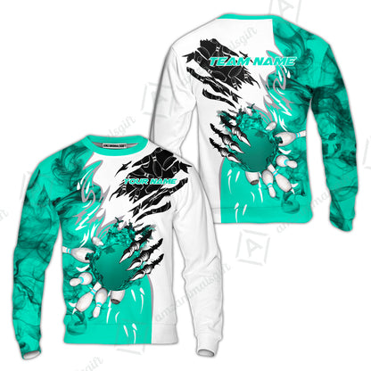 Customized Bowling Sweatshirt, Bowling And Pins Plame Monster Hand Premium Multicolor Option Personalized Name And Team Zipper Polo Jerseys Shirts