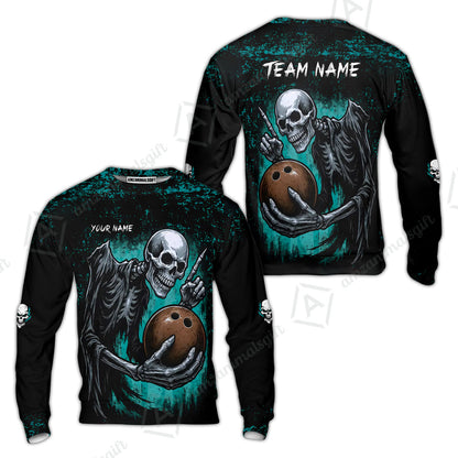 Custom Colorful Skeleton Bowling Team Jerseys Polo Shirts, Bowling uniforms, Bowling Shirts Personalized Name And Team Name