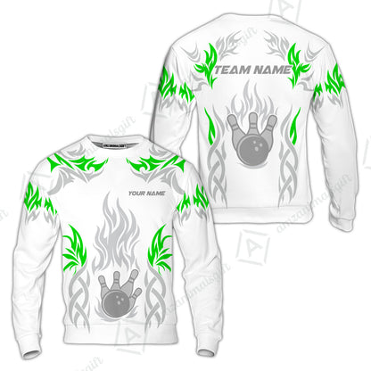 Personalized Bowling Team Sweatshirt, Tribal And Bowling Flame Multi Option Customized Polo Shirt - White
