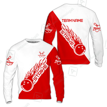 Bowling Customized Jersey Polo White Red Shirt Strike Ball Bowling Tenpin Quarter Zip Shirt For Bowlers, Bowling Team