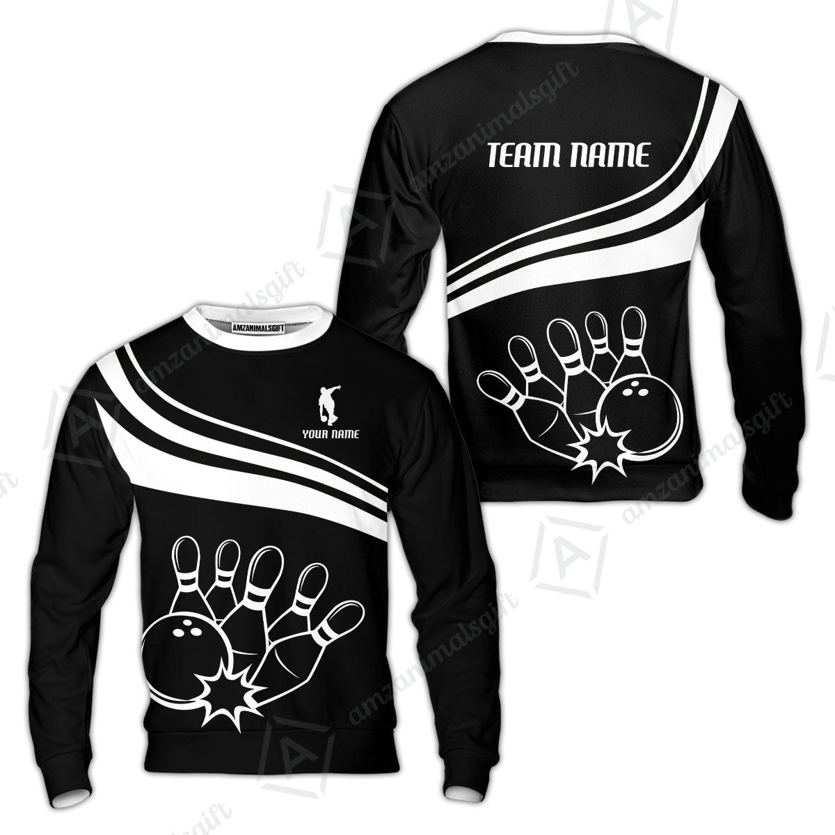 Bowling Customized Jersey Black Shirt White Curve Bowling Tenpin Quarter Zip Shirt, Outfit For Bowlers, Bowling Team