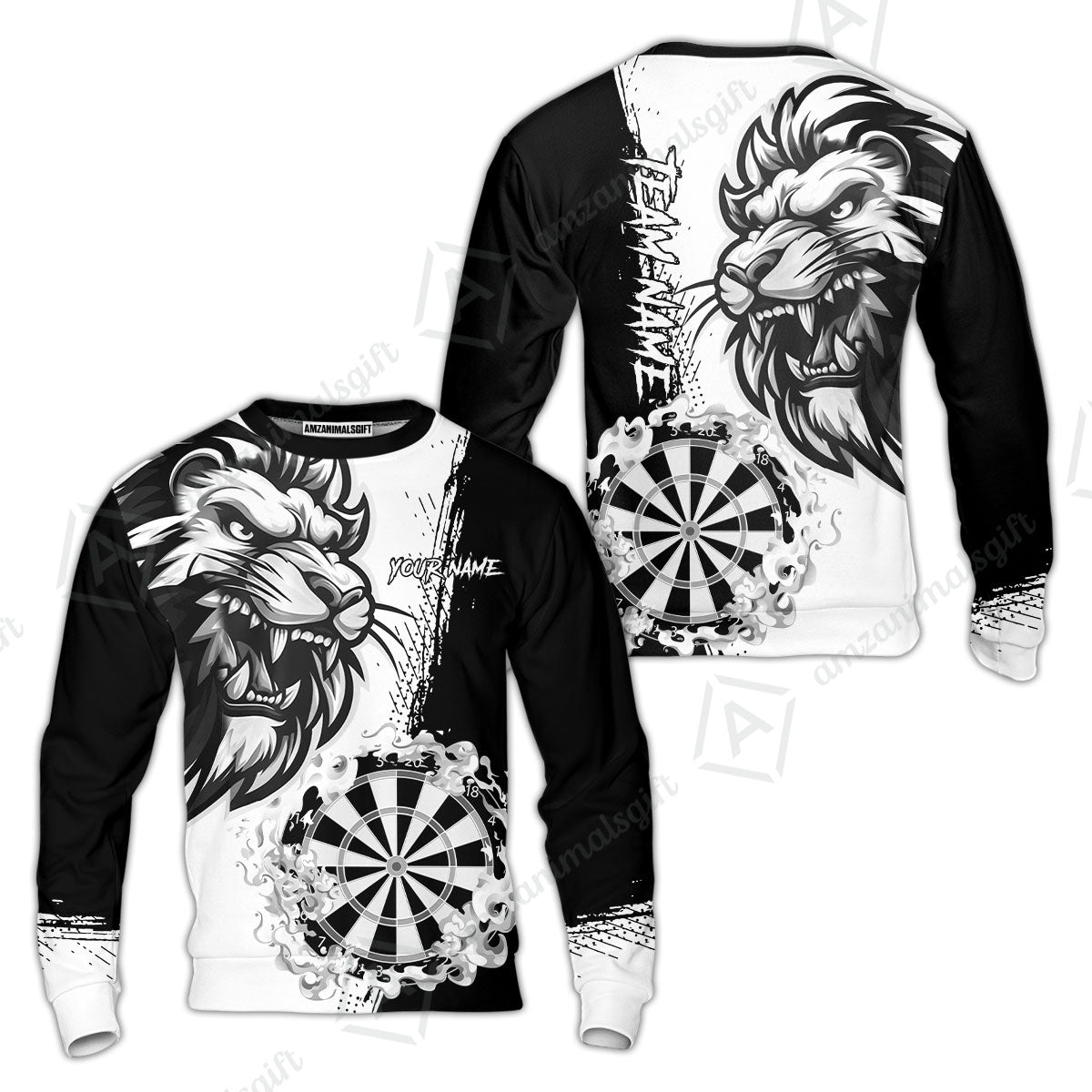 Custom Turquoise Funny Darts Team Unisex Polo Shirts, Darts uniforms Flame Lion Pattern Personalized Name And Team Name