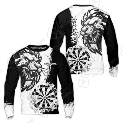Custom Turquoise Funny Darts Team Unisex Polo Shirts, Darts uniforms Flame Lion Pattern Personalized Name And Team Name