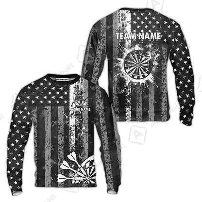 Customized Darts Sweatshirt, Turquoise Grunge US Flag Patriotic Darts Sweatshirt Jersey for Darts Players