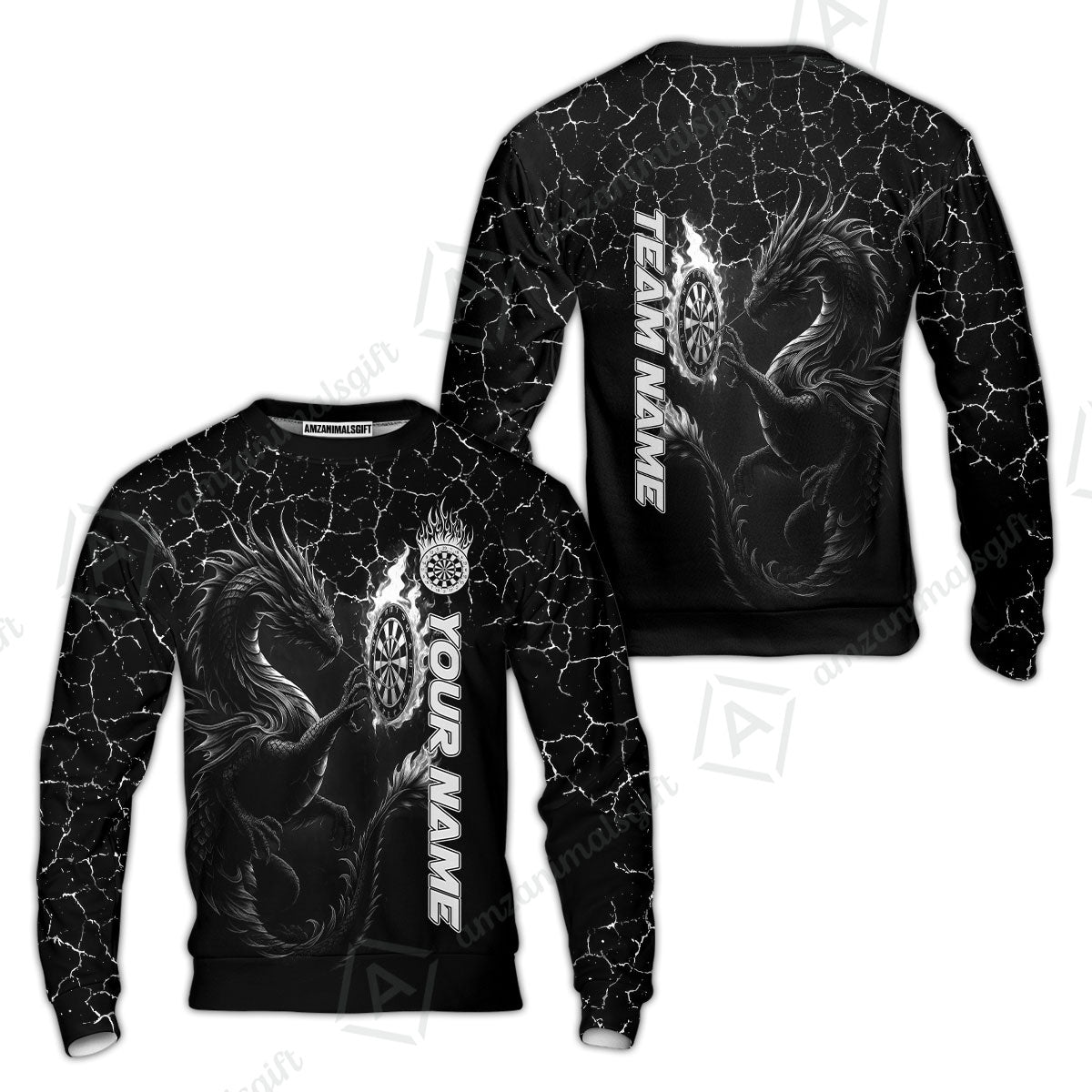 Customized Darts Sweatshirt, Big Dragon Dartboard Flame Darts Sweatshirt Team Style Jersey for Darts Players