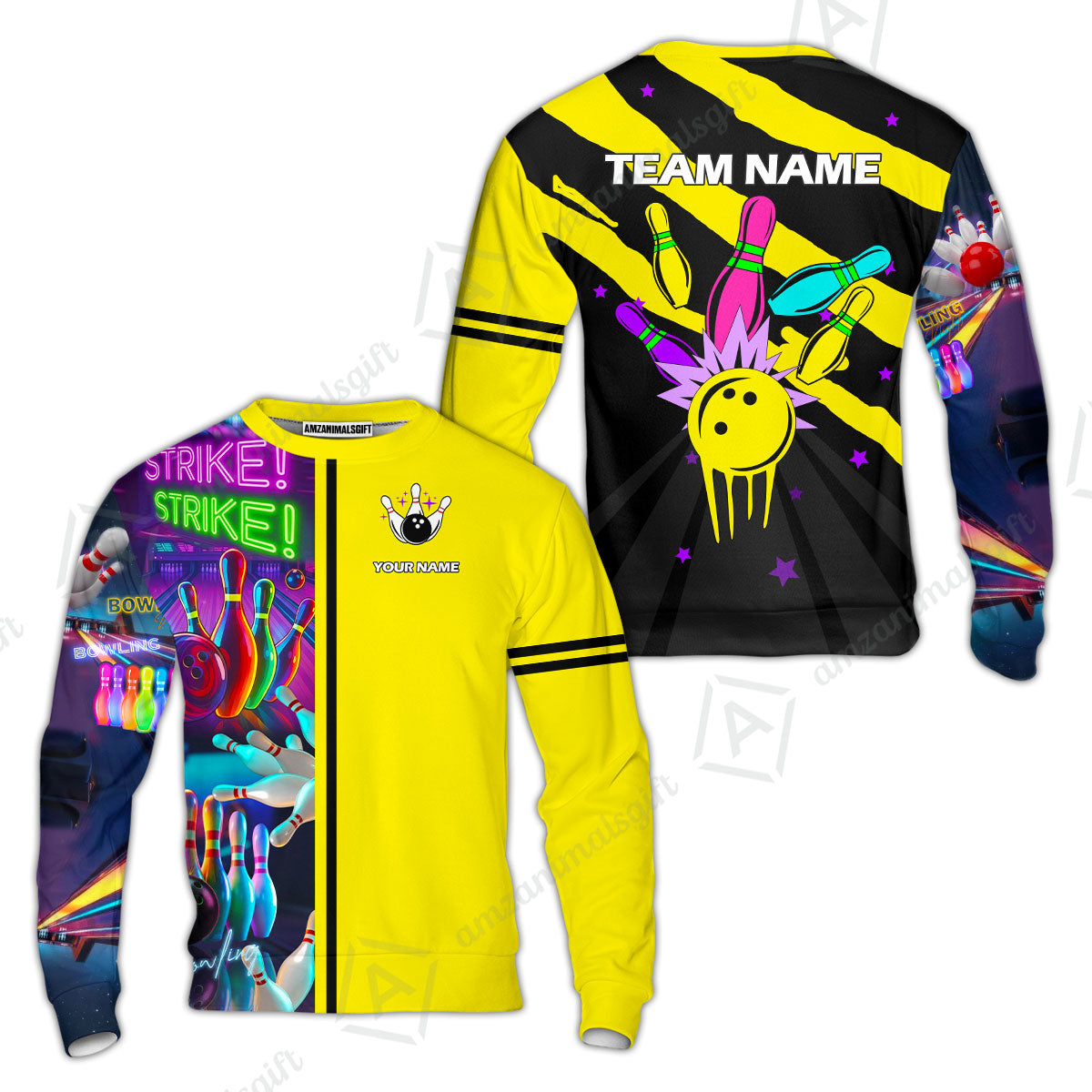 Custom Bowling Team Jersey Neon Bowling Strike Polo Shirts, Bowling Team Uniforms, Personalized Name And Team Name