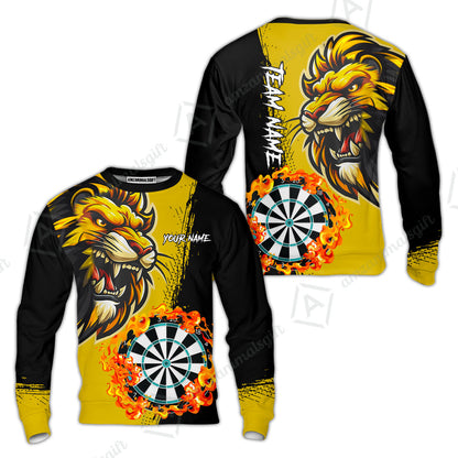 Custom Turquoise Funny Darts Team Unisex Polo Shirts, Darts uniforms Flame Lion Pattern Personalized Name And Team Name