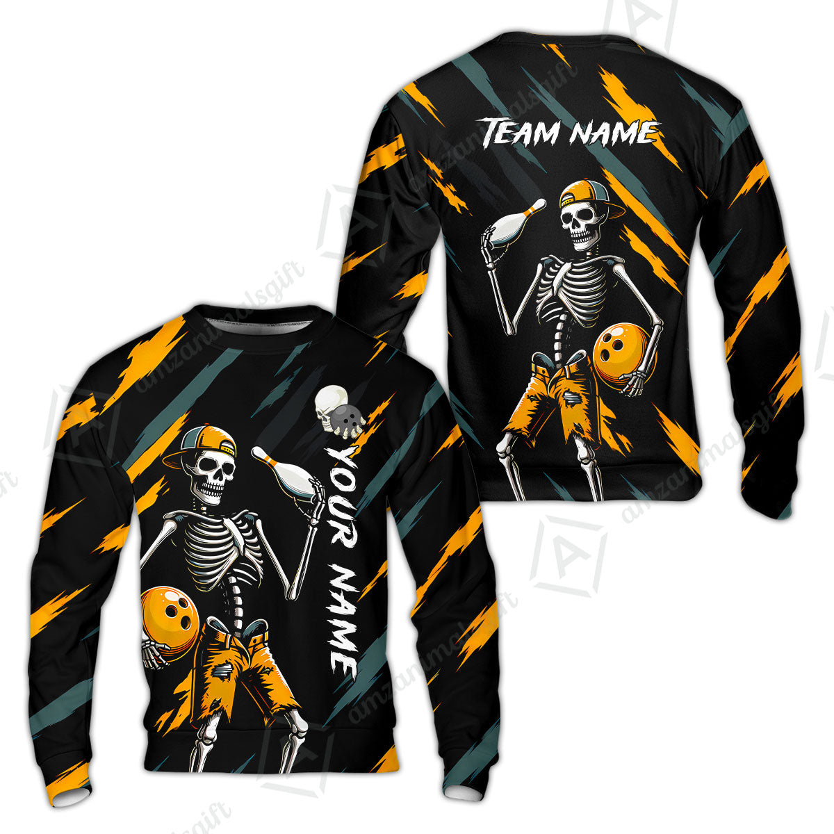 Customized Bowling Shirt, Bad Boy Skeleton Bowler, Personalized Polo Shirt For Players With Name & Team Name