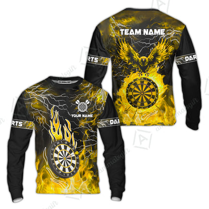 Custom Darts Team Jersey, Dartboard Fire Flame Custom Eagle Darts Jersey Polo Quarter-Zip Shirts, Custom Name And Team Name Darts Uniforms Jersey