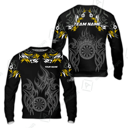 Customized Darts Sweatshirt, Dartboard Fire Flame Darts Sweatshirt Multicolor Team Style, Jersey for Darts Players