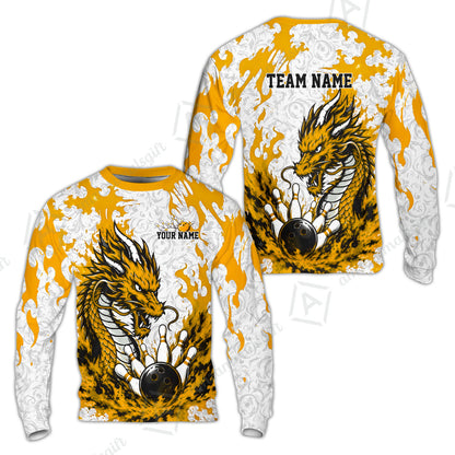 Custom Bowling Jersey Polo Shirt, Fierce Crimson Fire Dragon Strike, Custom Bowling Jersey Team Shirt For Players With Name and Team Name