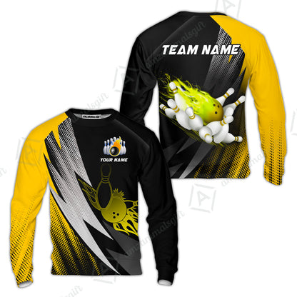 Customized Bowling Sweatshirt, Bowling Ball And Pins Thunder Polka Dot Motifs Multicolor Option Customized Name And Team Polo Shirts