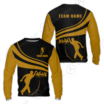 Bowling Custom Name Sweatshirt - Black and Gold Men Bowlers Personalized Sweatshirt